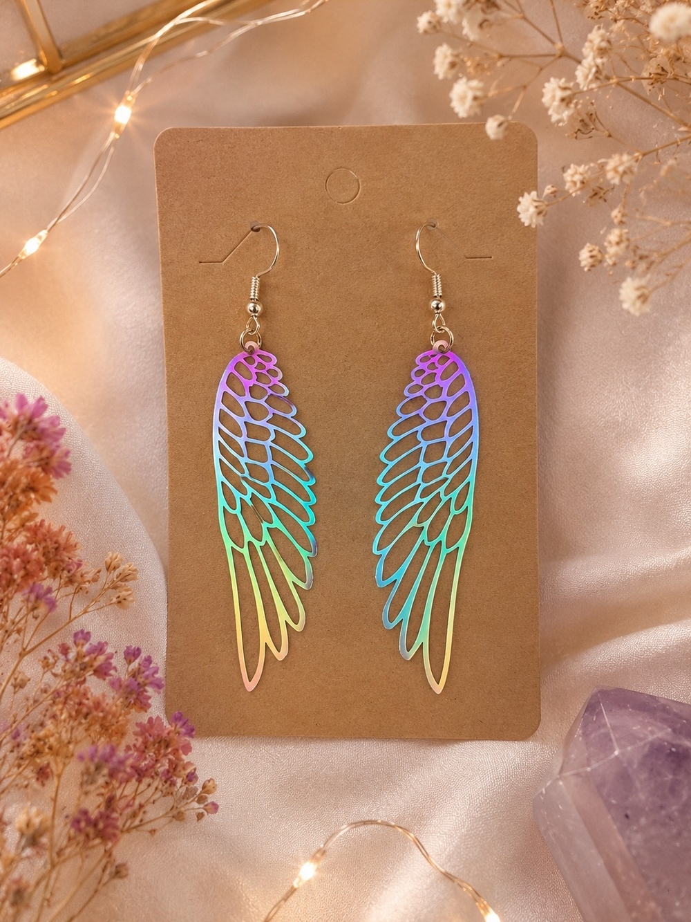 Iridescent Rainbow Wing Drop Earrings - New